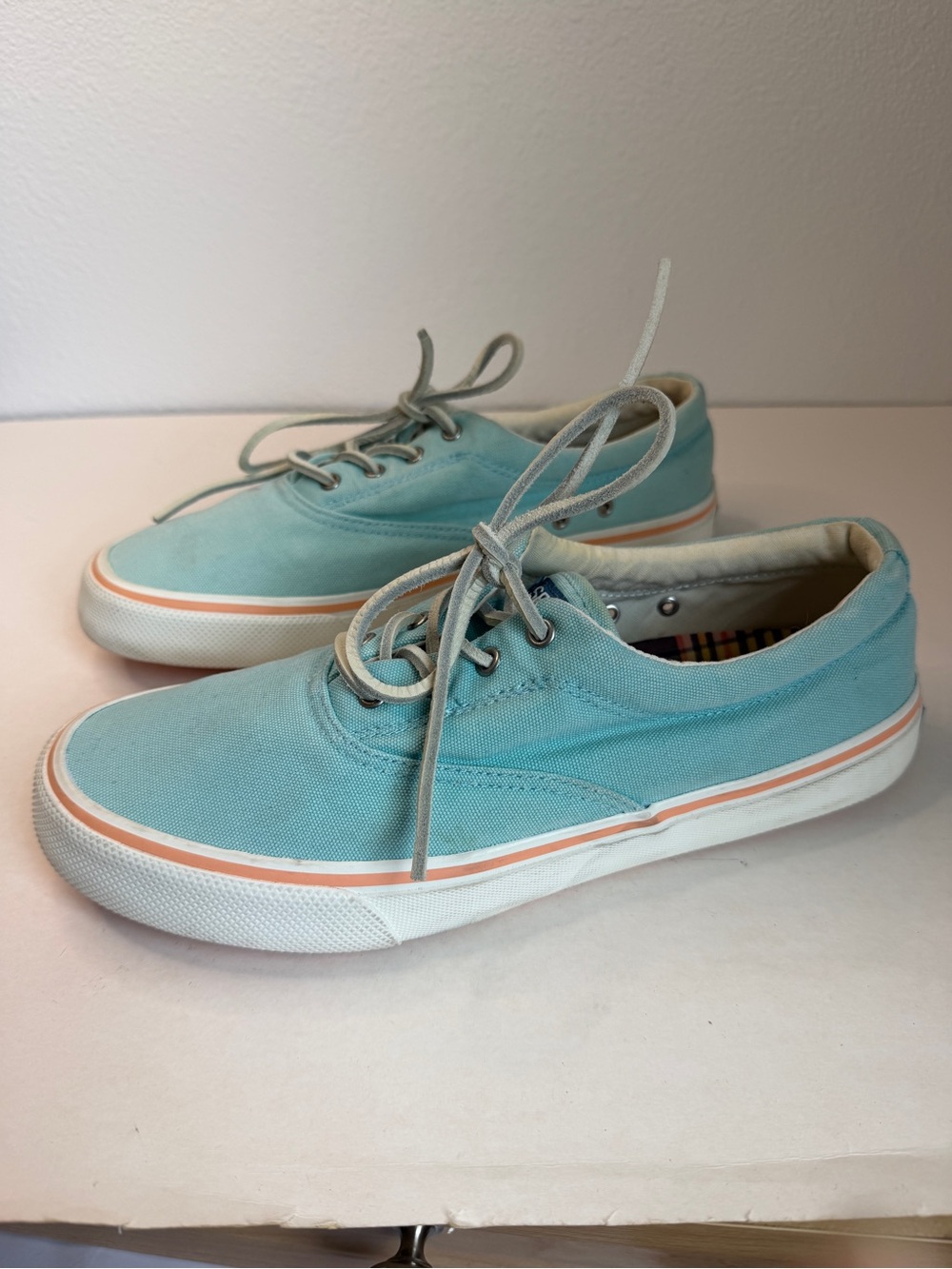 Sperry Light Blue Canvas Lace-Up Sneakers sunwashed look size men’s 9